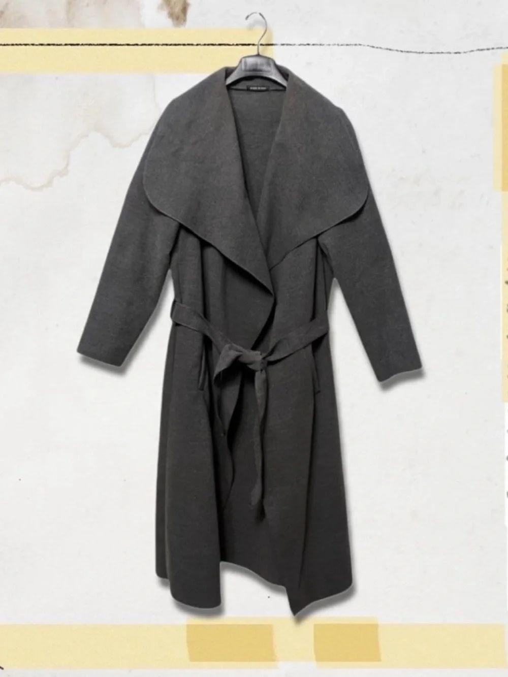 Italian Gray Wool Belted Large Lapel Coat M/L